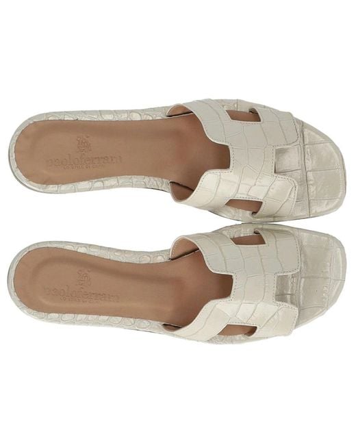 Paolo Ferrara White Croco Print Sandal