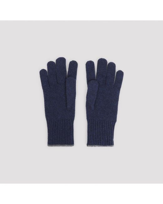 Brunello Cucinelli Blue Cashmere Gloves for men