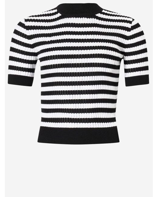 Patou Black Cotton Sweater With Striped Pattern