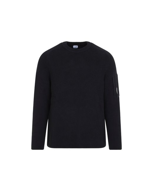 C P Company Black Cotton Full Rib Crewneck Sweater For for men