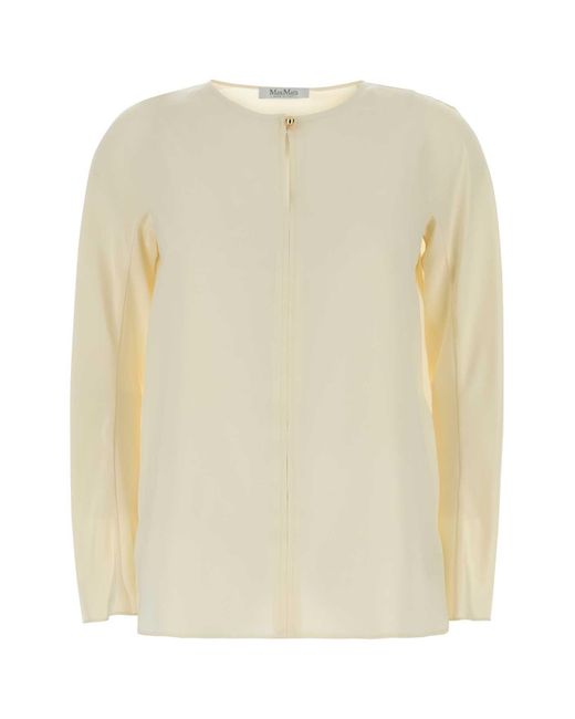 Max Mara Natural Ivory Stretch Silk Mitico Blouse