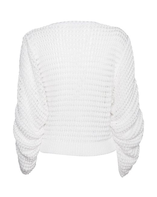 Alberta Ferretti White Round Neck Sweater With Textured Pattern