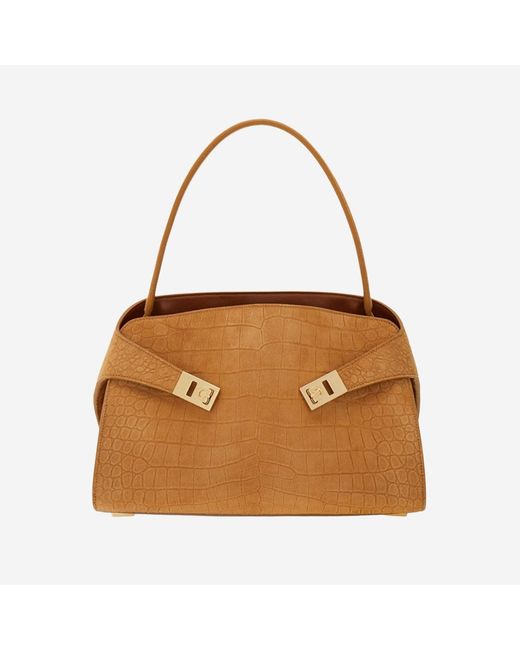 Ferragamo Brown Hug Soft Suede Shoulder Bag