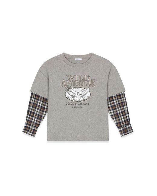 Dolce & Gabbana Gray T Shirt Prairie Sleeves Checks