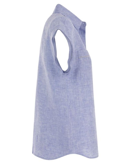 Camicia senza maniche di lino di Peserico in Blue