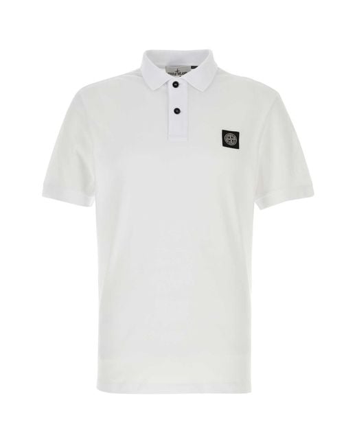 Stone Island White Stretch Piquet Polo Shirt