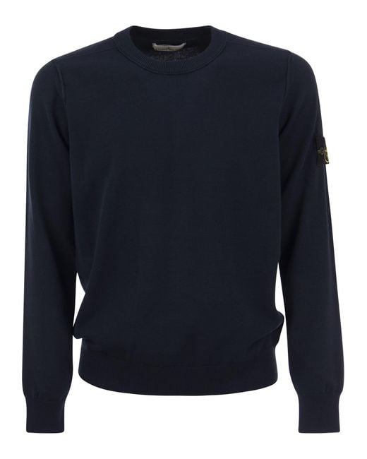 Stone Island Blue Crew Neck Cotton Jumper