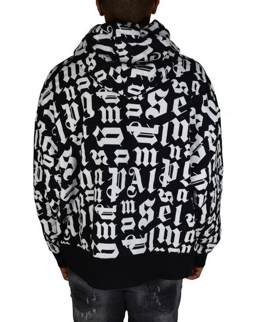 Palm Angels Black Broken Monogram Hoodie With Drawstrings for men