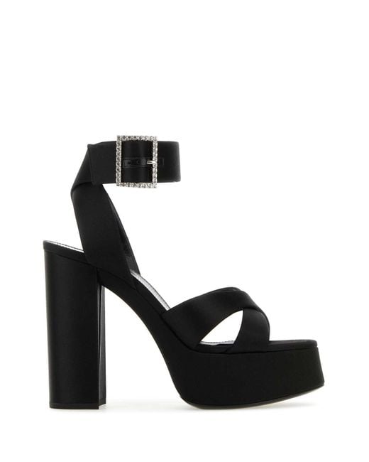 サンダル・ミュール SAINT LAURENT Black Satin Bianca Sandals Saint Laurent Bianca Satin Buckle Platform Sandals | Neiman