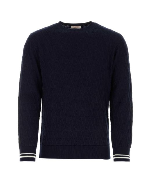 Valentino Garavani Blue Dark Cotton Sweater for men