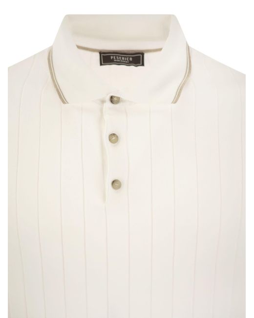 Polo Shirt in filo di crepe di cotone puro con costola piatta di Peserico in White