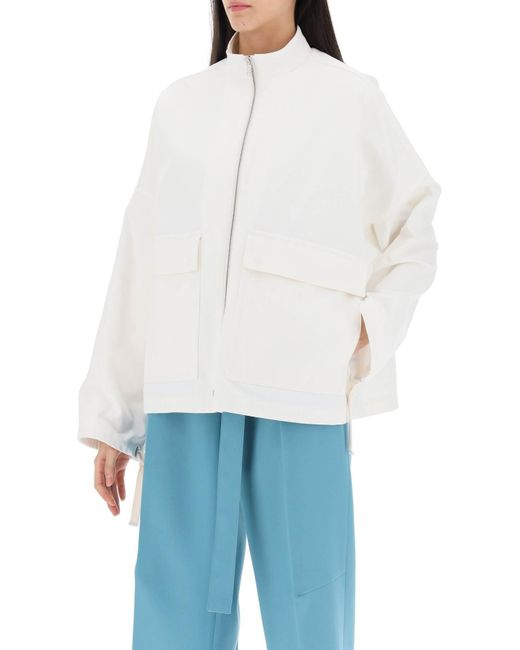 Jil Sander Oversized Blouson Jacket In Canvas in het White