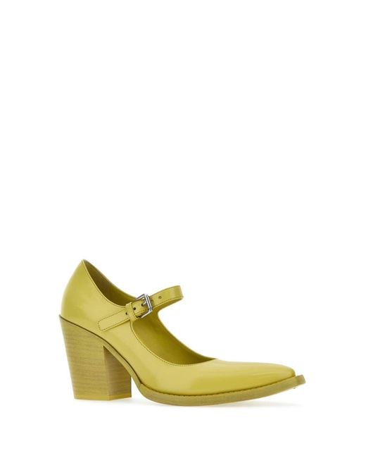 Prada Yellow 90mm Brushed Leather Pumps