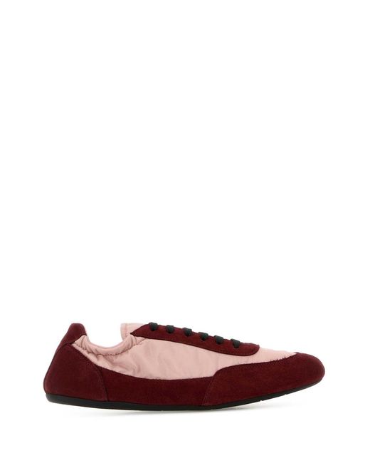 Prada Red Two-Tone Re-Nylon And Suede Collapse Sneakers