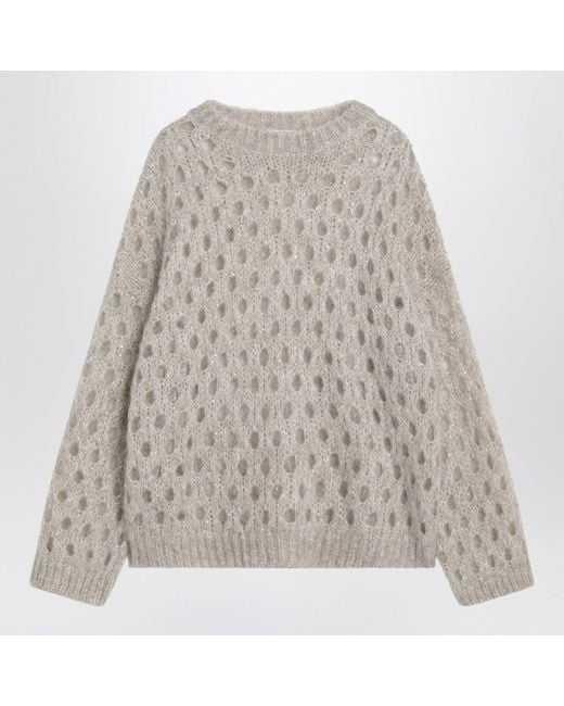 Brunello Cucinelli Gray Openwork Mohair-Blend Sweater
