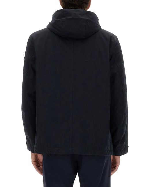Stone Island Blue Weatherproof Cotton Canvas Short Parka