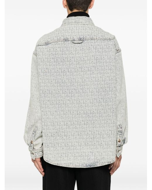 Emporio Armani Gray Monogram-Pattern Buttoned Shirt for men