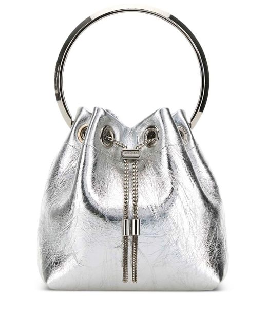 Jimmy Choo White Bon Bon Leder Eimer Tasche
