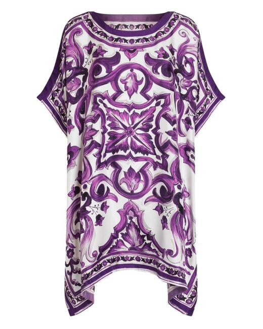 Dolce & Gabbana Purple Maiolica Print Silk Kaftan