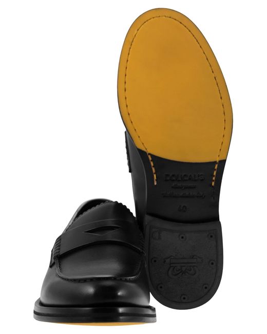 Doucal's Black Penny Leather Moccasin for men