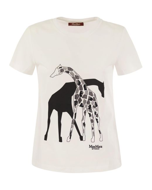 Max Mara Studio Rita Cotton T -shirt Met Afdrukken in het White