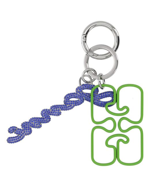 Ganni Blue Keychain With Logo