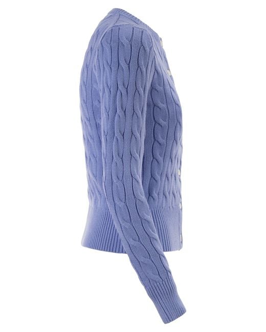 Polo Ralph Lauren Blue Cable Knit Cotton Crew Neck Cardigan