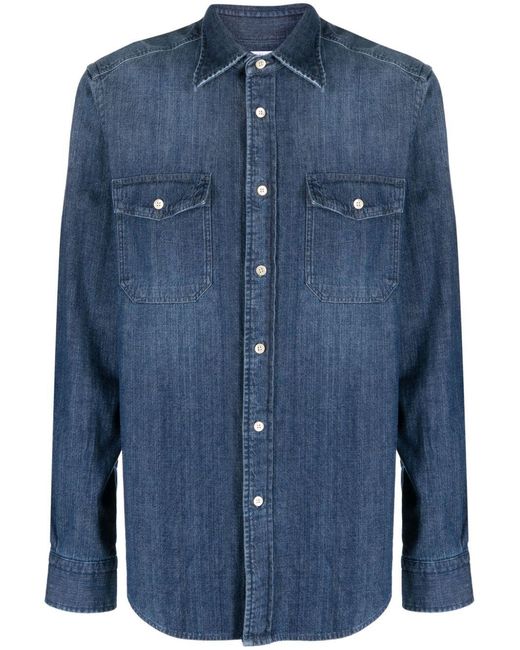 Boglioli Blue Denim Button-Down Shirt for men