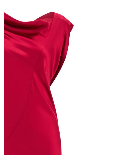 Alberta Ferretti Red Silk-Effect Satin Evening Dress With Curled Neckline