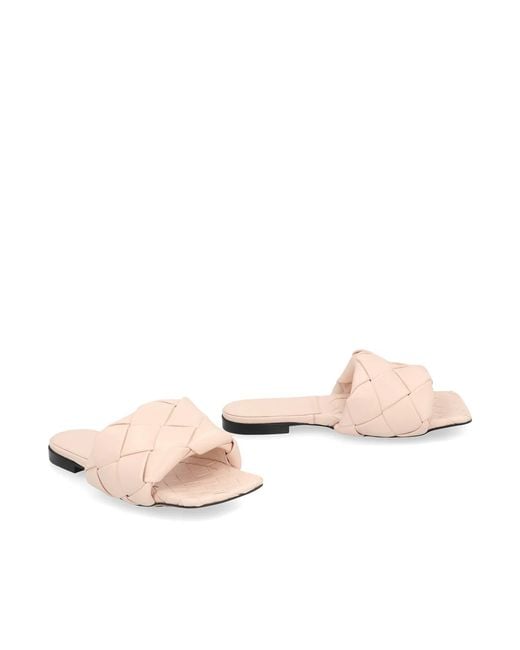 Bottega Veneta Pink Lido Leather Flat Sandals