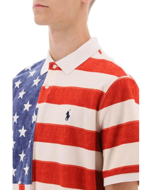 Classic Fit Polo -Hemd mit gedruckter Flagge Polo Ralph Lauren pour homme en coloris Red