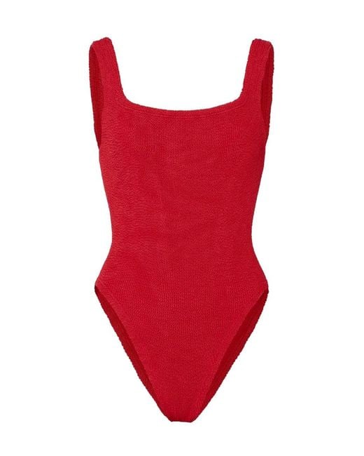 Hunza G Red "Square Neck Swim" One Piece Swimsuit
