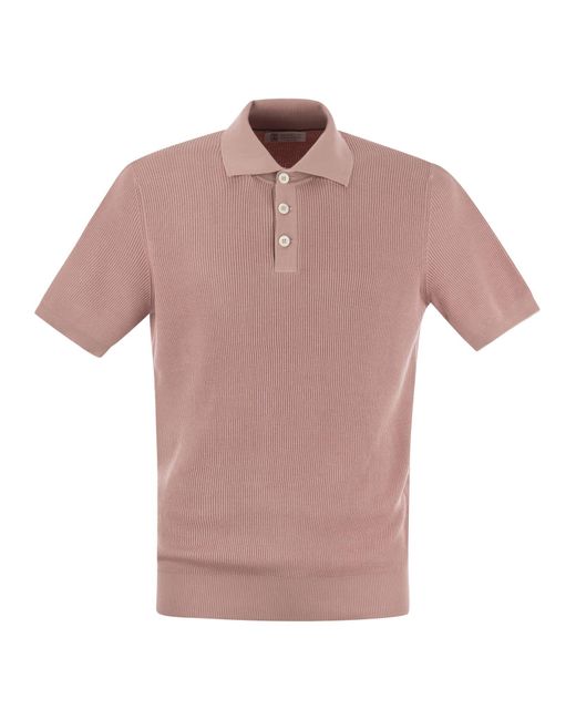 Brunello Cucinelli Gerippte Polo -Polo -Jersey in Pink für Herren