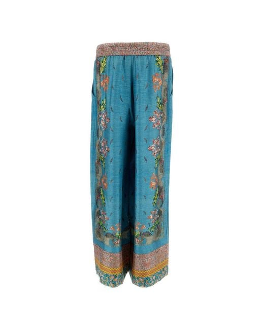 Pierre Louis Mascia Blue Printed Silk Trousers
