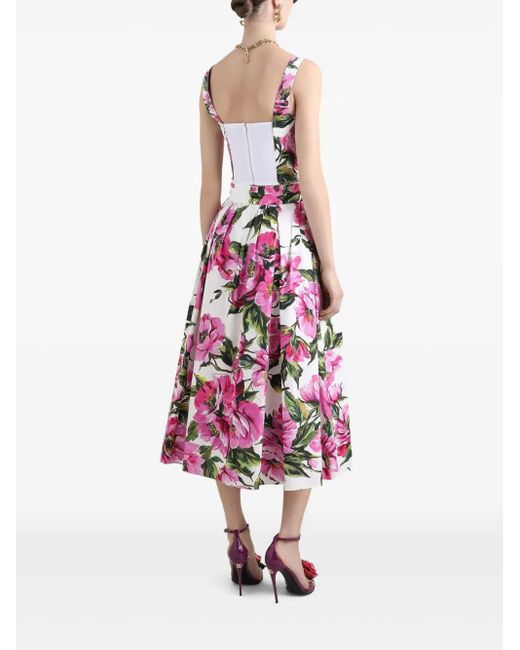 Dolce & Gabbana Pink Peony Print Long Skirt