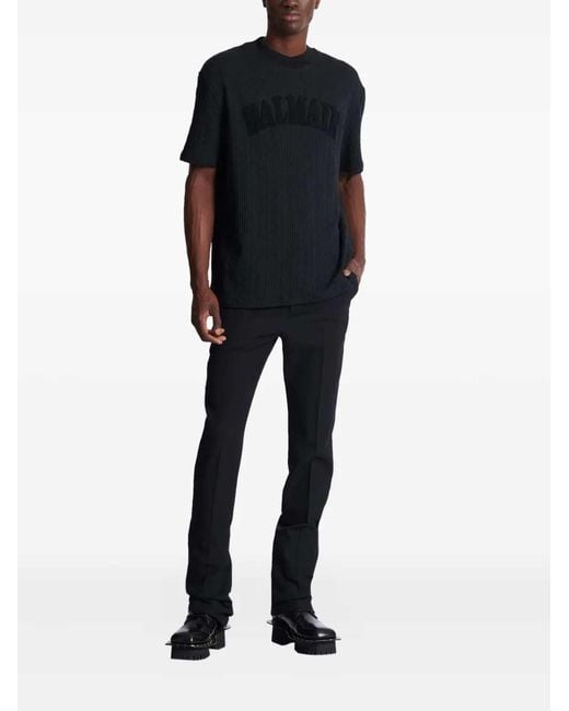 Balmain Black T Shirt With Pb Monogram