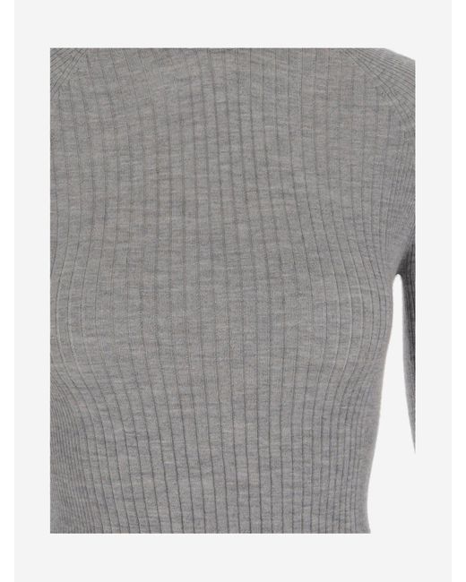 Sa Su Phi Gray Cashmere And Silk Rib Knit Sweater