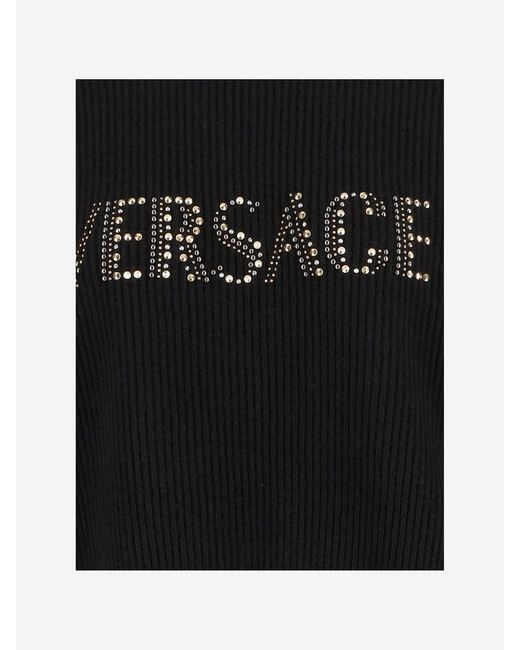 Versace Geribbelde Wollen Trui Met Studs in het Black