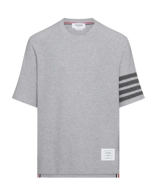 Thom Browne Gray T Shirt With 4 Stripe Detail