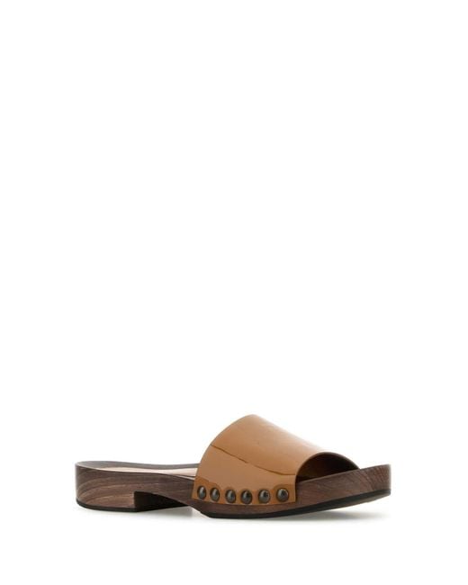 Miu Miu Brown Camel Leather Clogs