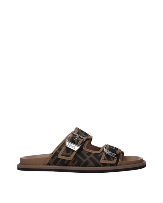 Fendi Brown Ciabatte E Zoccoli Uomo Tessuto Marrone/Nero