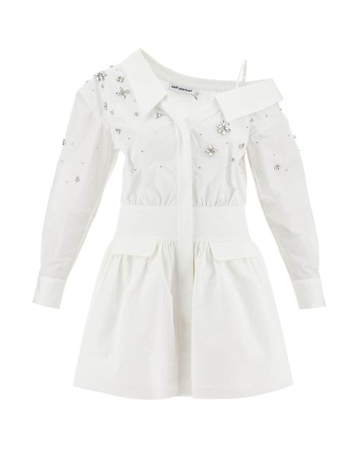Self-Portrait White Asymmetrischer Ausschnitt Chemierteres Kleid