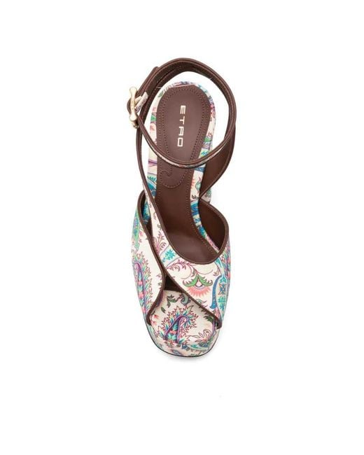 Etro White Paisley-Patterned Platform Sandals With Heel
