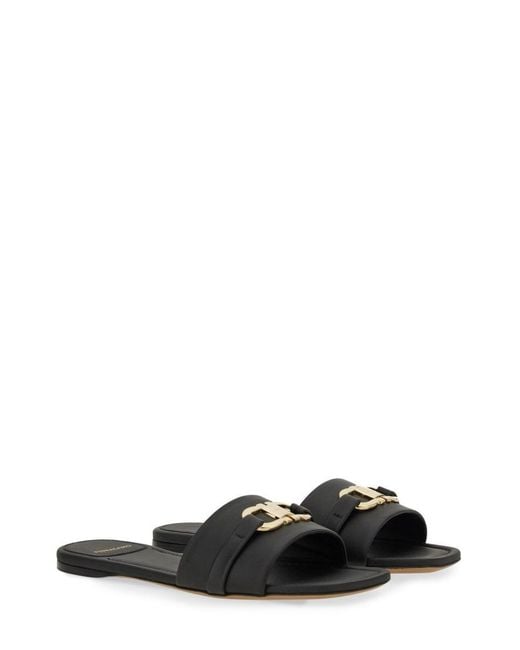 Ferragamo Black Calfskin Slide Sandal