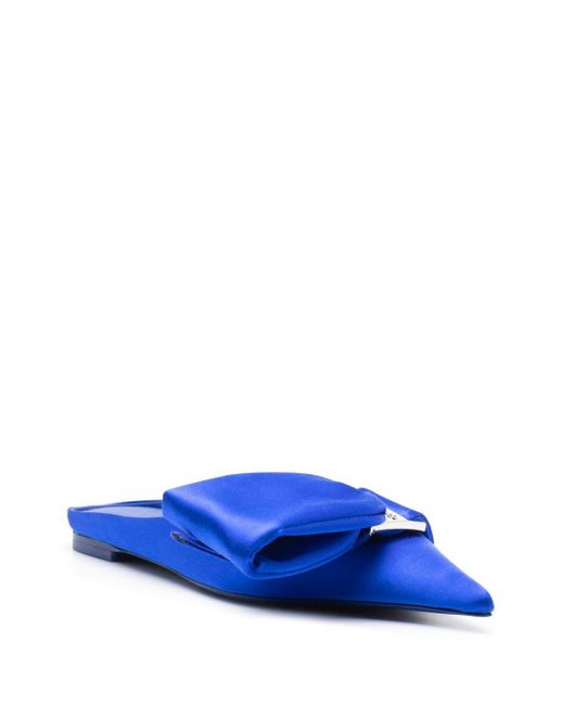 Ferragamo Blue Bow Leather Slippers