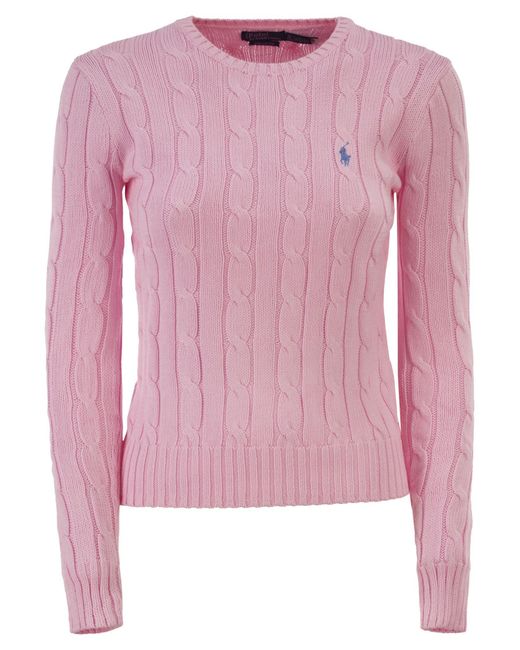 Polo Ralph Lauren Pink Cotton Cable Knit Crew Neck Jumper