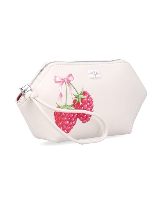 Ganni Pink Raspberry Print Makeup Pouch Recycled Leather