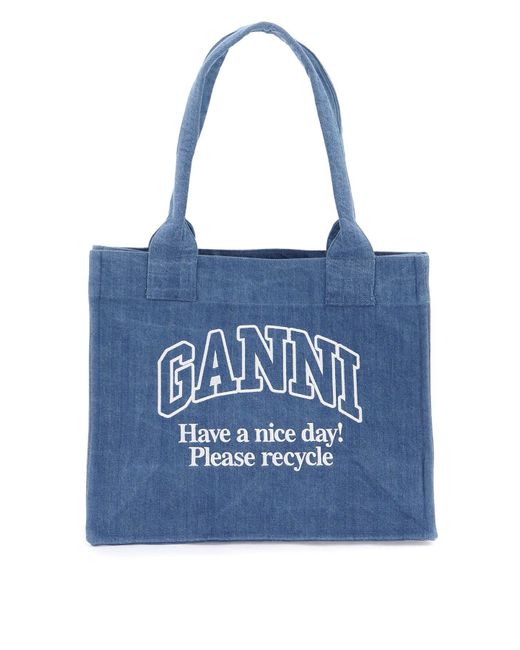 Ganni Blue Einkaufstasche mit Stickerei