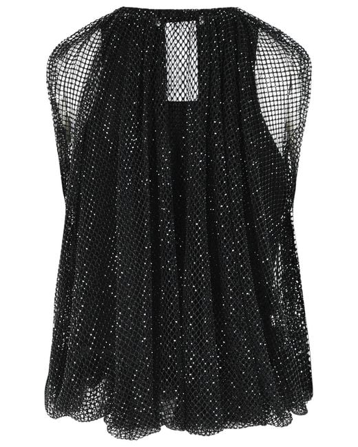Sportmax Black 'Nodo' Mesh Top With Crystals