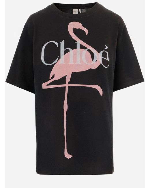 Chloé Black Cotton T-Shirt With Logo